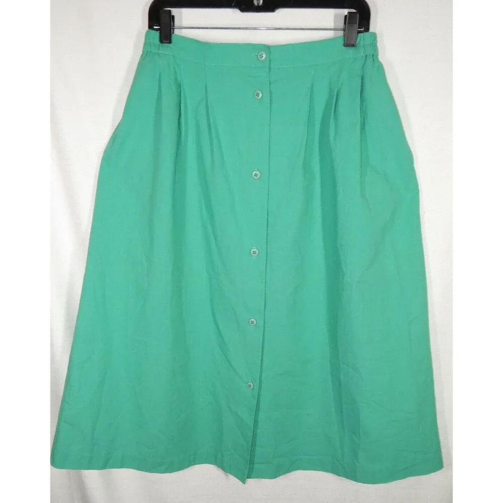 Vintage Catalina USA Made Seafoam Green Button Front Woven Midi Skirt Size 16
